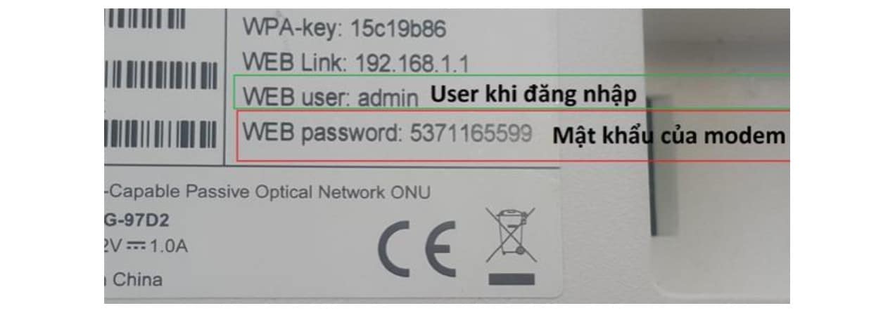 Mật khẩu đăng nhập modem wifi G97D2 cảu FPT Telecom Mặc Định