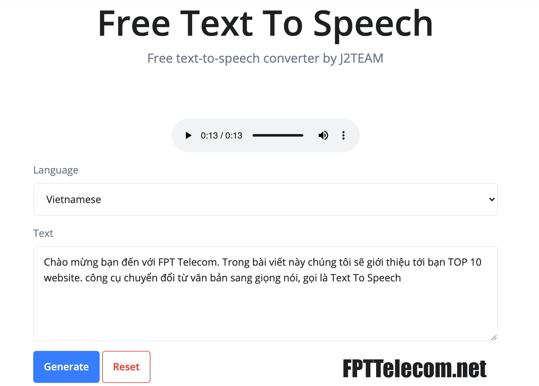Free text to Speech j2team