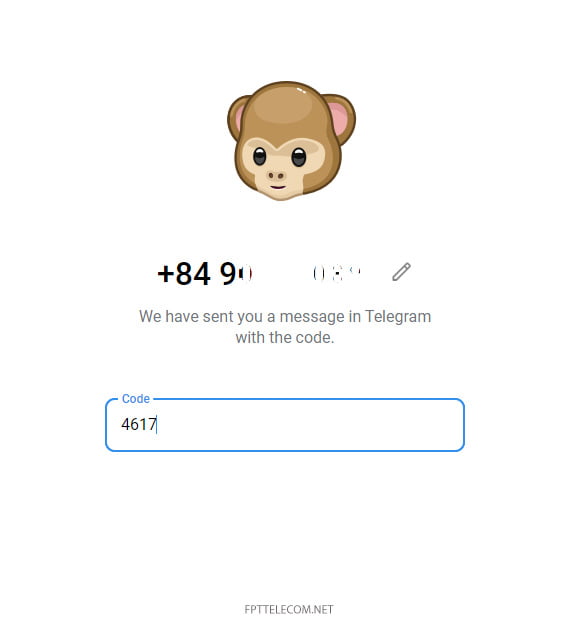 Nhập mã OTP gửi vào Telegram của bạn trên điện thoại