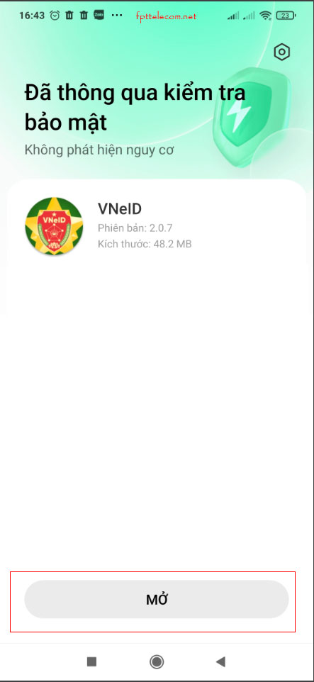 Cài đặt xong ứng dụng VneID