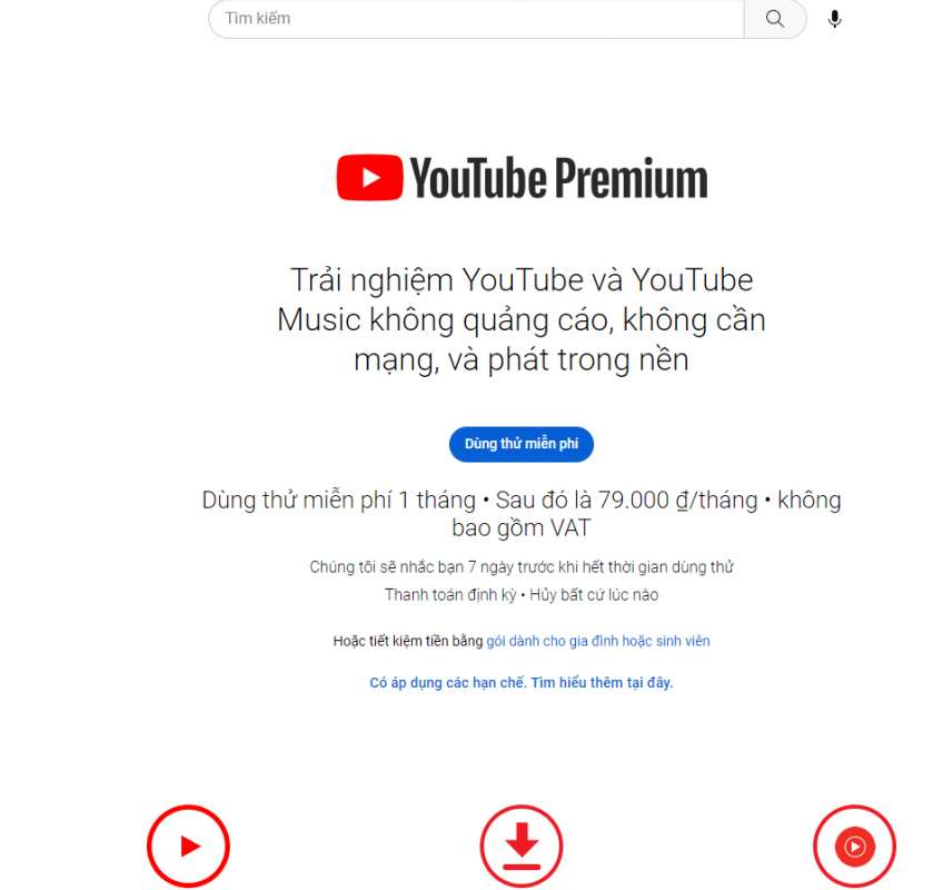 Giao diện ban đầu của Youtube Premium
