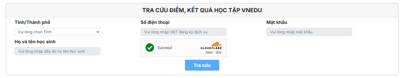 Thông báo: Nâng cấp trang tra cứu kết quả học tập vnEdu